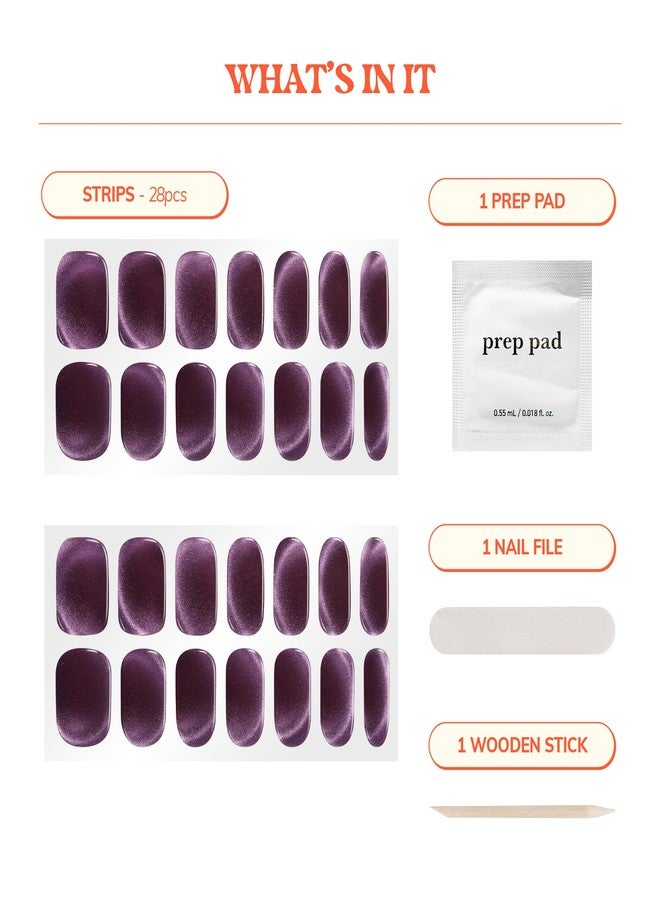 Heyhae Semi Cured Gel Nail Strips | No LED Lamp Needed | Fall, Purple, Cat-Eye | Easy Apply & Remove, Salon Quality | Includes 28 Strips, 1 Prep Pads, Nail File & Wooden stick - Hey, Starry Gaze - Image 3